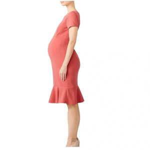 Paper crown Red Maternity Baby Shower dress short sleeve bodycon crew neck L RTR